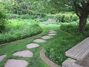 Flower gardens at the Chicago botanic gardens stone path